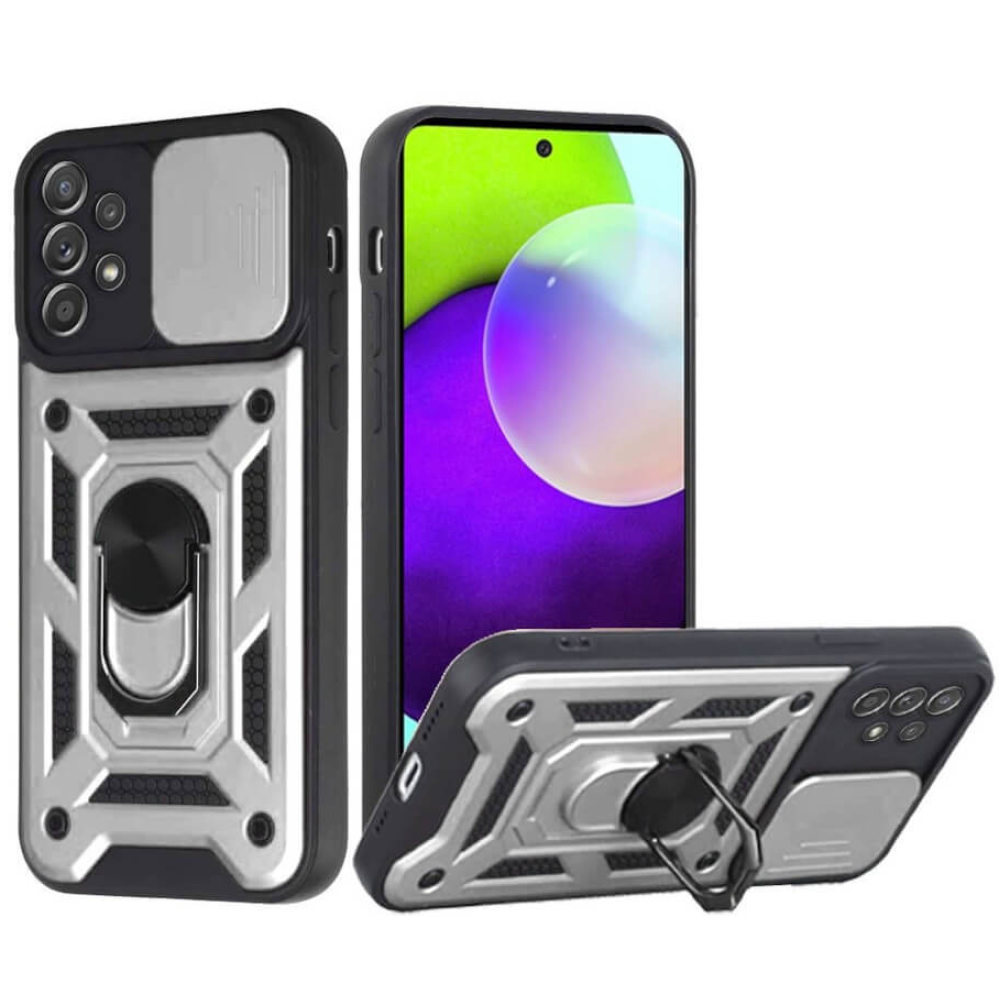 Bodycell Armor Slide - Ανθεκτική Θήκη Samsung Galaxy A52 / A52s 5G με Κάλυμμα για την Κάμερα & Μεταλλικό Ring Holder - Silver (5206015014369)