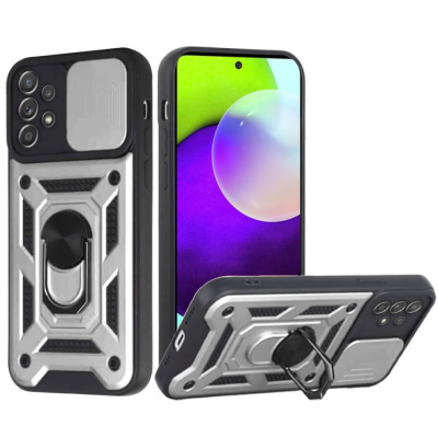 Bodycell Armor Slide - Ανθεκτική Θήκη Samsung Galaxy A52 / A52s 5G με Κάλυμμα για την Κάμερα & Μεταλλικό Ring Holder - Silver (5206015014369)
