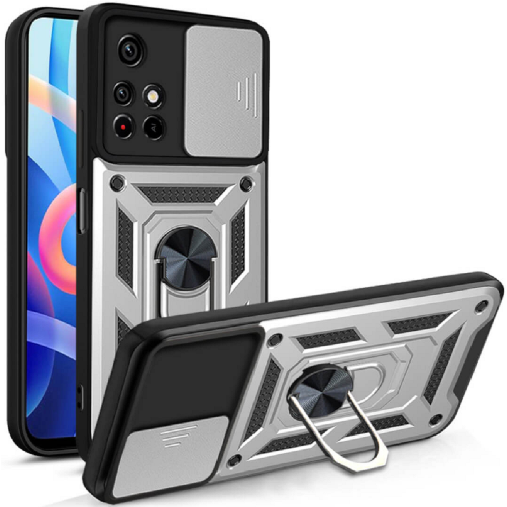Bodycell Armor Slide - Ανθεκτική Θήκη Xiaomi Redmi Note 11 Pro Plus 5G με Κάλυμμα για την Κάμερα & Μεταλλικό Ring Holder - Silver (5206015014819)