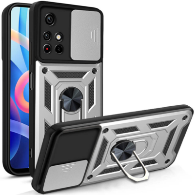 Bodycell Armor Slide - Ανθεκτική Θήκη Xiaomi Redmi Note 11 Pro Plus 5G με Κάλυμμα για την Κάμερα & Μεταλλικό Ring Holder - Silver (5206015014819)