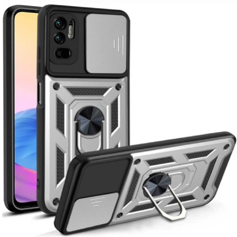 Bodycell Armor Slide - Ανθεκτική Θήκη Xiaomi Redmi Note 10 5G με Κάλυμμα για την Κάμερα & Μεταλλικό Ring Holder - Silver (5206015014772)