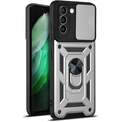 Bodycell Armor Slide - Ανθεκτική Θήκη Samsung Galaxy S21 FE 5G με Κάλυμμα για την Κάμερα & Μεταλλικό Ring Holder - Silver (5206015014451)