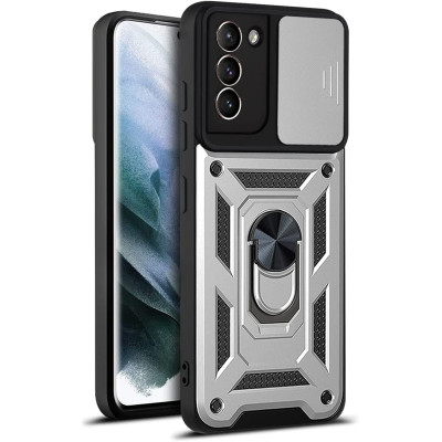 Bodycell Armor Slide - Ανθεκτική Θήκη Samsung Galaxy S21 5G με Κάλυμμα για την Κάμερα & Μεταλλικό Ring Holder - Silver (5206015014444)