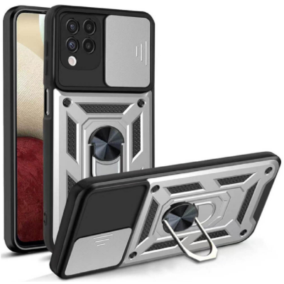 Bodycell Armor Slide - Ανθεκτική Θήκη Samsung Galaxy A22 4G με Κάλυμμα για την Κάμερα & Μεταλλικό Ring Holder - Silver (5206015014215)