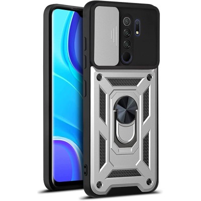 Bodycell Armor Slide - Ανθεκτική Θήκη Xiaomi Redmi 9 με Κάλυμμα για την Κάμερα & Μεταλλικό Ring Holder - Silver (5206015015205)