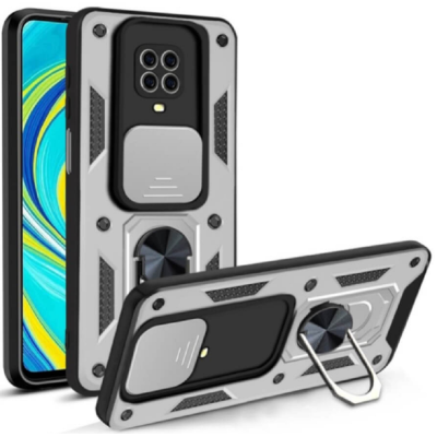 Bodycell Armor Slide - Ανθεκτική Θήκη Xiaomi Redmi Note 9S / 9 Pro / 9 Pro Max με Κάλυμμα για την Κάμερα & Μεταλλικό Ring Holder - Silver (5206015014925)