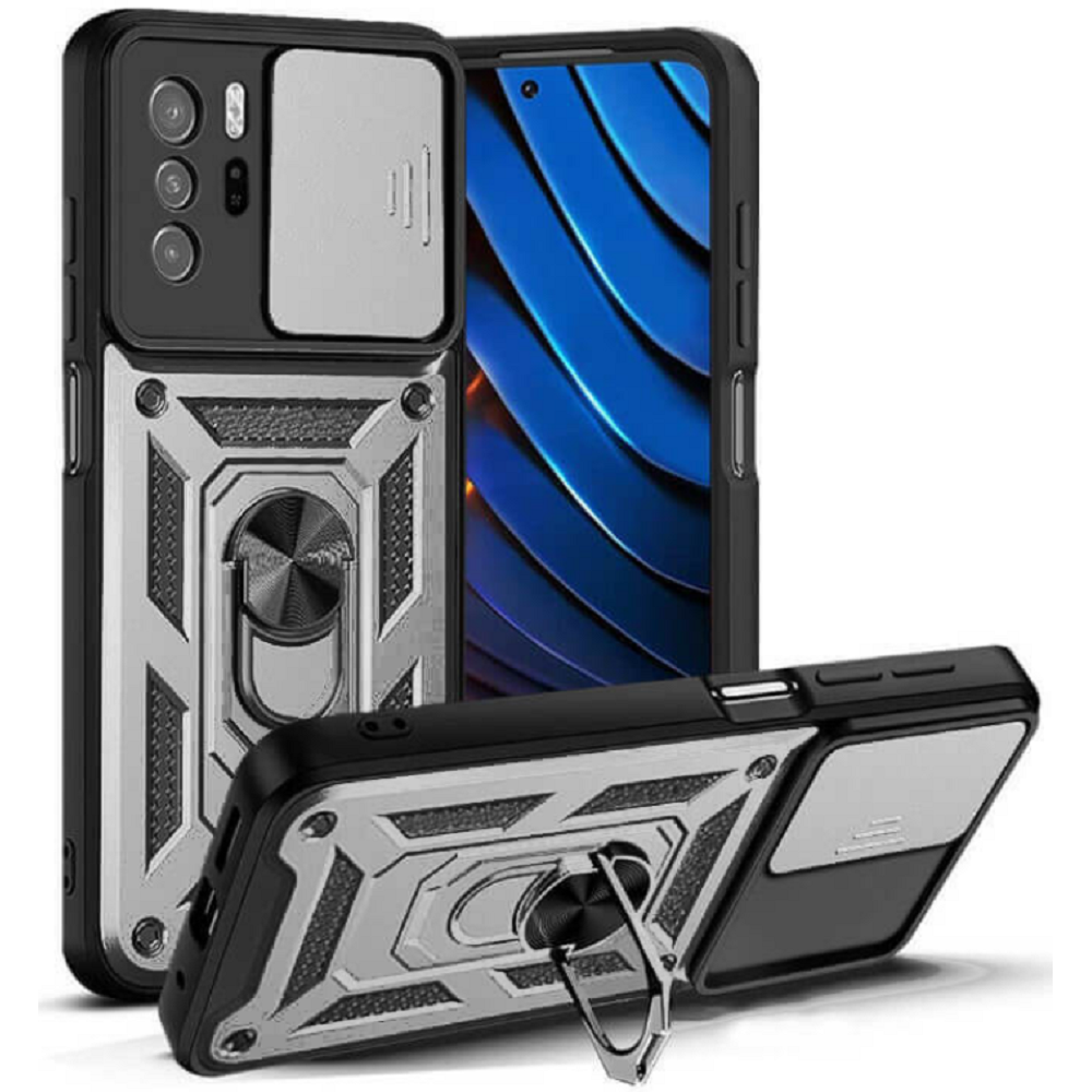 Bodycell Armor Slide - Ανθεκτική Θήκη Xiaomi Poco X3 GT με Κάλυμμα για την Κάμερα & Μεταλλικό Ring Holder - Silver (5206015014970)