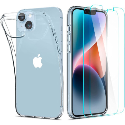 Spigen Crystal Pack - Σετ Θήκη Σιλικόνης & 2 x Tempered Glass - Apple iPhone 15 Plus / 14 Plus - Crystal Clear (ACS04922)