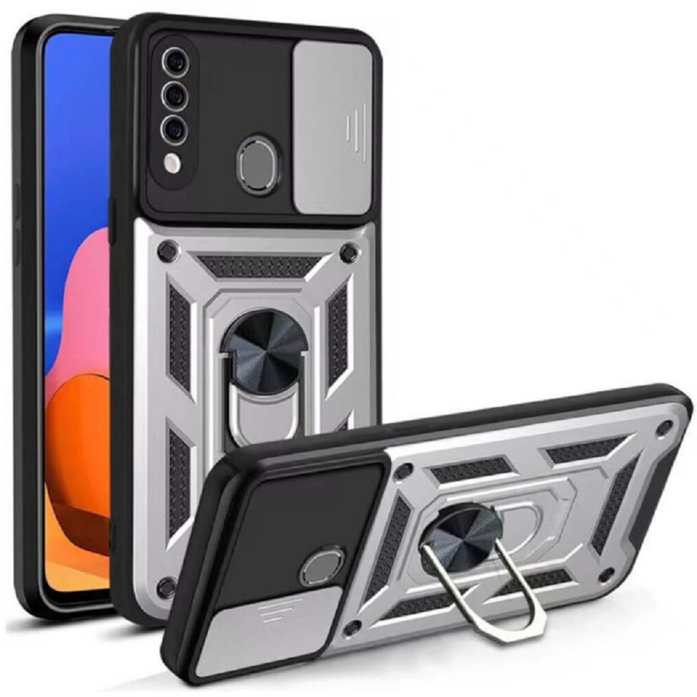 Bodycell Armor Slide - Ανθεκτική Θήκη Samsung Galaxy A20s με Κάλυμμα για την Κάμερα & Μεταλλικό Ring Holder - Silver (5206015014178)
