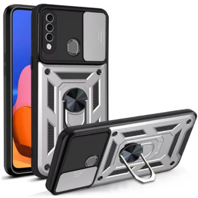Bodycell Armor Slide - Ανθεκτική Θήκη Samsung Galaxy A20s με Κάλυμμα για την Κάμερα & Μεταλλικό Ring Holder - Silver (5206015014178)