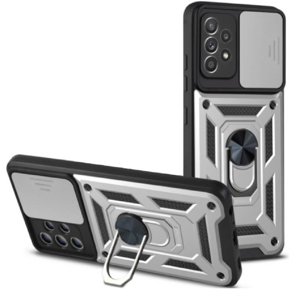 Bodycell Armor Slide - Ανθεκτική Θήκη Samsung Galaxy A72 με Κάλυμμα για την Κάμερα & Μεταλλικό Ring Holder - Silver (5206015014406)