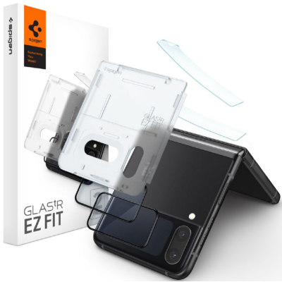 Spigen Tempered Glass GLAS.tR EZ Fit - Σετ FullFace Αντιχαρακτικό Γυαλί Εξωτερικής Μικρής Οθόνης & Μεμβράνη Μεντεσέ Hinge - Samsung Galaxy Z Flip4 - 2 Τεμάχια - Black (AGL05321)