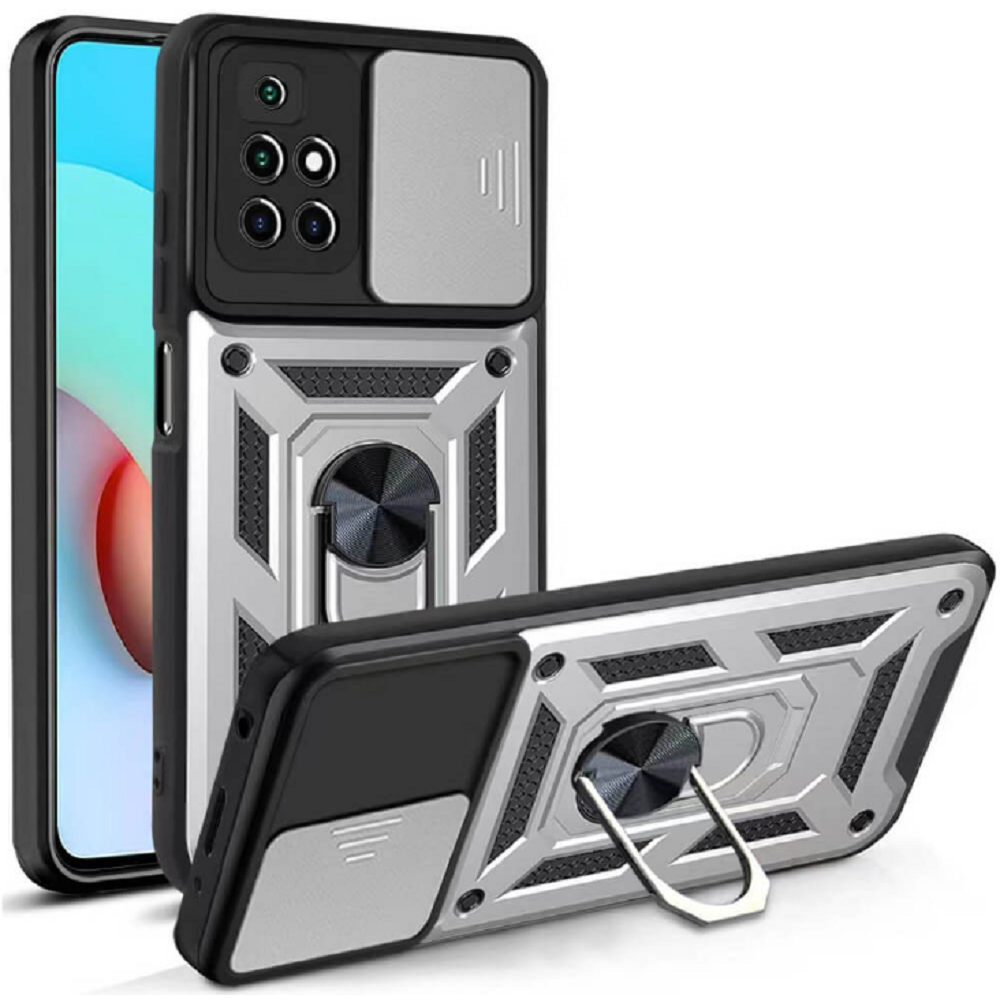 Bodycell Armor Slide - Ανθεκτική Θήκη Xiaomi Redmi 10 / Redmi 10 2022 με Κάλυμμα για την Κάμερα & Μεταλλικό Ring Holder - Silver (5206015015151)