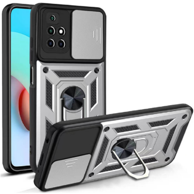 Bodycell Armor Slide - Ανθεκτική Θήκη Xiaomi Redmi 10 / Redmi 10 2022 με Κάλυμμα για την Κάμερα & Μεταλλικό Ring Holder - Silver (5206015015151)