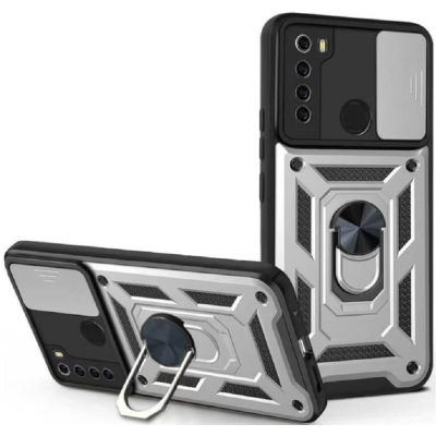 Bodycell Armor Slide - Ανθεκτική Θήκη Xiaomi Redmi Note 8 / Note 8 2021 με Κάλυμμα για την Κάμερα & Μεταλλικό Ring Holder - Silver (5206015014840)