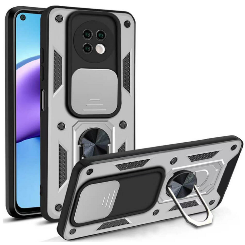 Bodycell Armor Slide - Ανθεκτική Θήκη Xiaomi Redmi Note 9T 5G με Κάλυμμα για την Κάμερα & Μεταλλικό Ring Holder - Silver (5206015014918)