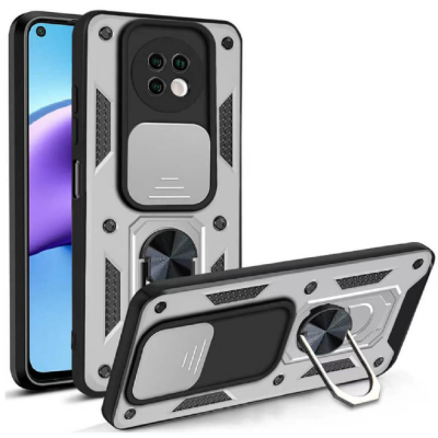 Bodycell Armor Slide - Ανθεκτική Θήκη Xiaomi Redmi Note 9T 5G με Κάλυμμα για την Κάμερα & Μεταλλικό Ring Holder - Silver (5206015014918)