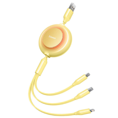 Baseus 3 in 1 Bright Mirror II Retractable - Flat Επεκτεινόμενο Καλώδιο Φόρτισης και Μεταφοράς Δεδομένων USB-A σε Lightning / Type-C / MicroUSB - 110cm - Yellow (CAMJ010011)