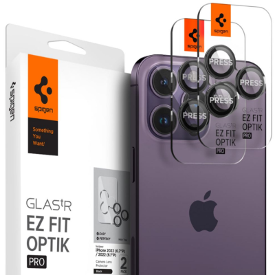 Spigen GLAS.tR EZ Fit OPTIK Pro Camera Lens Protector - Αντιχαρακτικό Προστατευτικό Γυαλί για Φακό Κάμερας Apple iPhone 17 Pro / 17 Pro Max / 16 Pro / 16 Pro Max / 15 Pro / 15 Pro Max / 14 Pro / 14 Pro Max - 2 Τεμάχια - Black (AGL05205)
