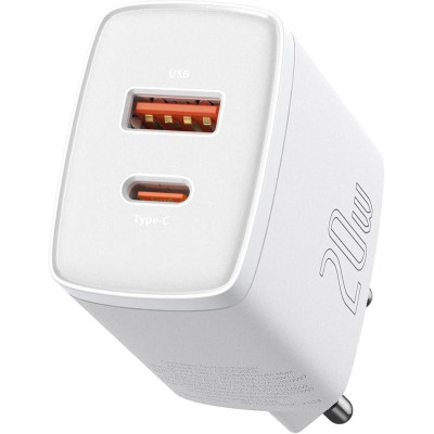 Φορτιστής Baseus Compact Quick Charger Γρήγορος Ταξιδιού με 1 x USB-A / 1 x Type-C 20W - White (CCXJ-B02)