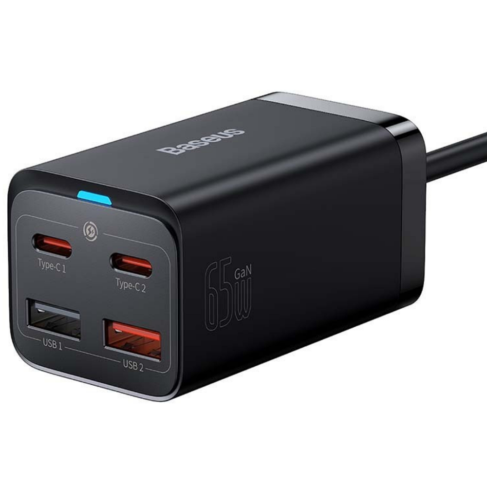Baseus GaN 3Pro Desktop Fast Charger - Ταχυφορτιστής Tοίχου με Αποσπώμενο Καλώδιο Type-C και Υποδοχές 2 x USB-A / 2 x Type-C - 65W - Black (CCGP040101)