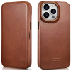 iCarer Curved Edge Oil Wax Leather Folio - Δερμάτινη MagSafe Flip Θήκη-Πορτοφόλι - Apple iPhone 14 Pro Max - Brown (AKI14220708-BN)