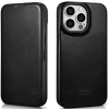 iCarer Curved Edge Oil Wax Leather Folio - Δερμάτινη MagSafe Flip Θήκη-Πορτοφόλι - Apple iPhone 14 Pro Max - Black (AKI14220708-BK)