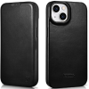 iCarer Curved Edge Oil Wax Leather Folio - Δερμάτινη MagSafe Flip Θήκη-Πορτοφόλι - Apple iPhone 14 Plus - Black (AKI14220707-BK)