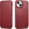 iCarer Curved Edge Oil Wax Leather Folio - Δερμάτινη MagSafe Flip Θήκη-Πορτοφόλι - Apple iPhone 14 Plus - Red (AKI14220707-RD)