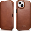 iCarer Curved Edge Oil Wax Leather Folio - Δερμάτινη MagSafe Flip Θήκη-Πορτοφόλι - Apple iPhone 14 Plus - Brown (AKI14220707-BN)