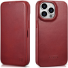 iCarer Curved Edge Oil Wax Leather Folio - Δερμάτινη MagSafe Flip Θήκη-Πορτοφόλι - Apple iPhone 14 Pro - Red (AKI14220706-RD)