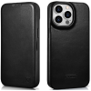 iCarer Curved Edge Oil Wax Leather Folio - Δερμάτινη MagSafe Flip Θήκη-Πορτοφόλι - Apple iPhone 14 Pro - Black (AKI14220706-BK)