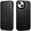 iCarer Curved Edge Oil Wax Leather Folio - Δερμάτινη MagSafe Flip Θήκη-Πορτοφόλι - Apple iPhone 14 - Black (AKI14220705-BK)