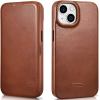 iCarer Curved Edge Oil Wax Leather Folio - Δερμάτινη MagSafe Flip Θήκη-Πορτοφόλι - Apple iPhone 14 - Brown (AKI14220705-BN)