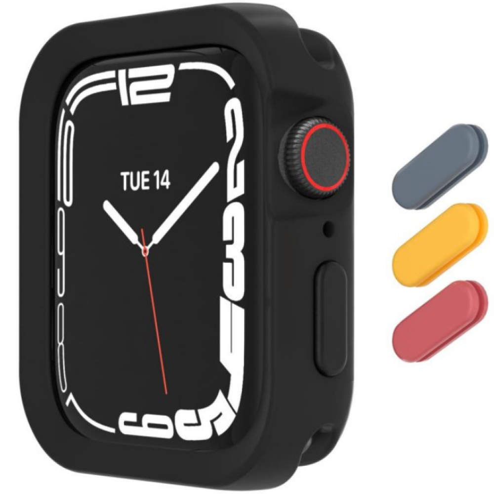 SwitchEasy Colors - Θήκη Σιλικόνης Apple Watch SE/9/8/7/6/5/4 (45/44mm) με 4 Καλύμματα για το Πλαϊνό Κουμπί - Black (GS-107-231-139-11)