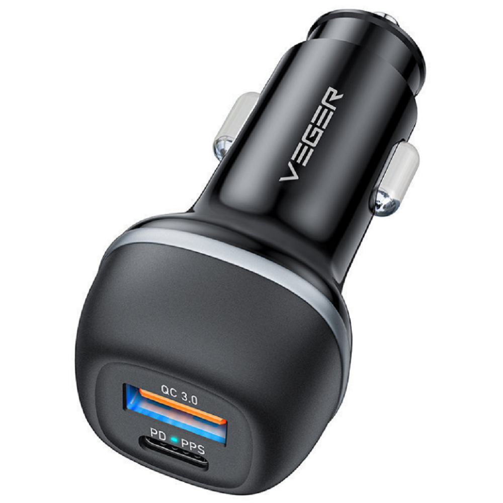 Veger CC62-1A1C Dual Port Fast Car Charger - Γρήγορος Φορτιστής Αυτοκινήτου με 1 x USB-A / 1 x Type-C - 51W - Black (6970453555416)