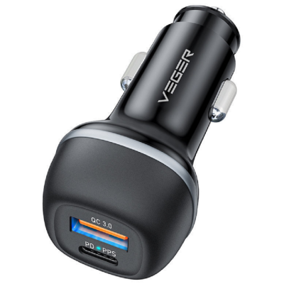 Veger CC62-1A1C Dual Port Fast Car Charger - Γρήγορος Φορτιστής Αυτοκινήτου με 1 x USB-A / 1 x Type-C - 51W - Black (6970453555416)