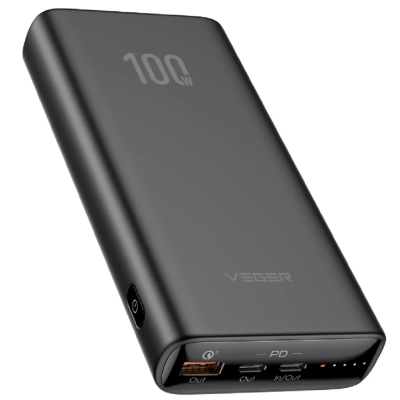 Veger PowerBank T100 - Φορητή Μπαταρία Φόρτισης για Laptop / Φορητό Υπολογιστή με 1 x USB-Α / 2 x Type-C - 20000mAh - 100W - Black (6970453555461)