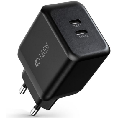 Tech-Protect C35W-2 - Ταχυφορτιστής Ταξιδιού / Αντάπτορας με 2 x Type-C - 35W - Black (9589046925696)