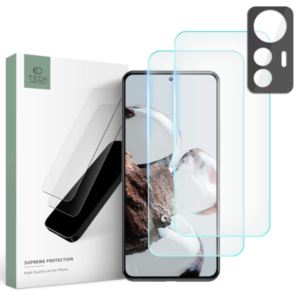 Tech-Protect Supreme Set - Σετ Tempered Glass 2 x Αντιχαρακτικά Προστατευτικά Οθόνης και 1 x Κάμερας - Xiaomi 12T - Clear (9490713929940)