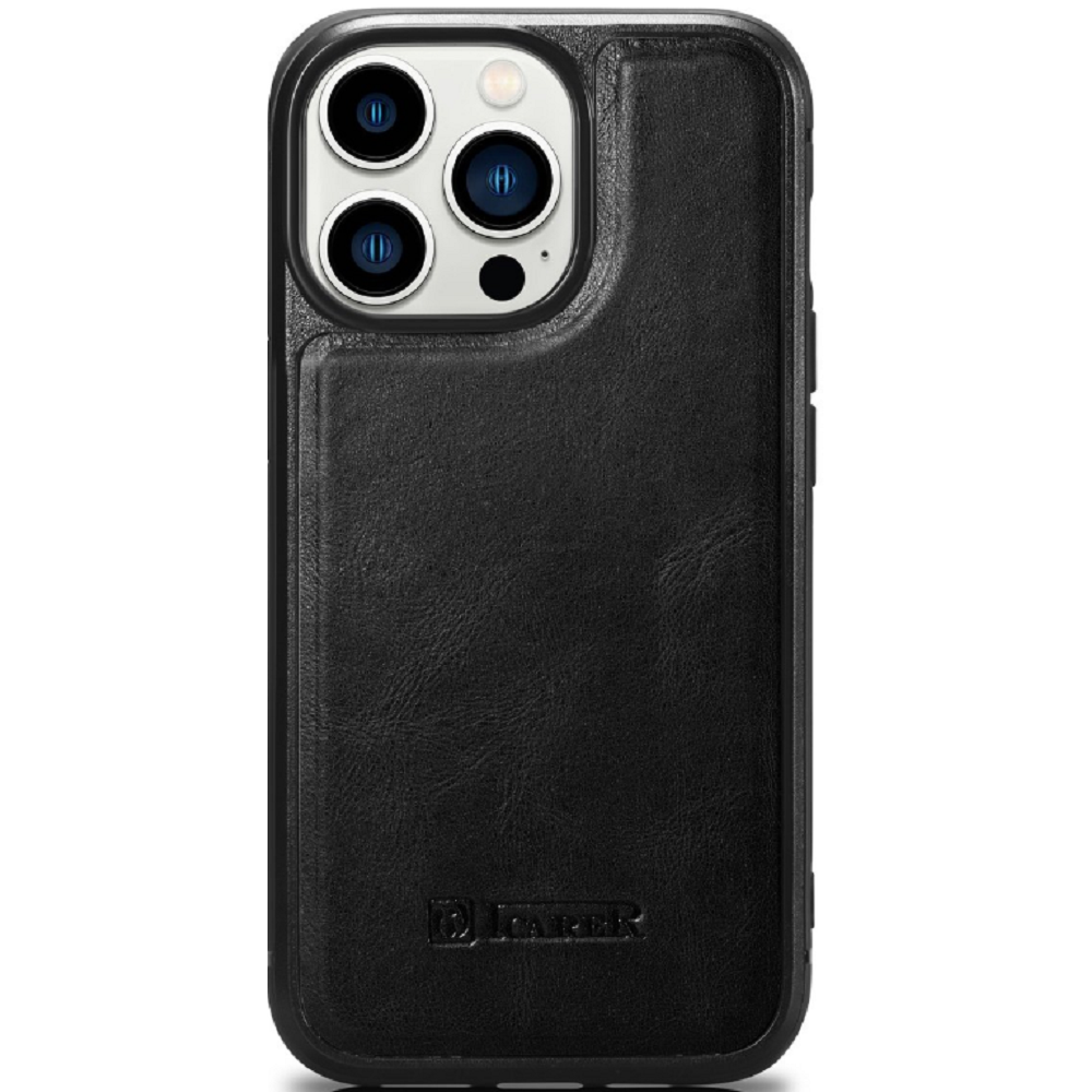 iCarer Oil Wax Leather Cover - Δερμάτινη Θήκη με TPU Bumper - Apple iPhone 14 Pro - Black (WMI14220718-BK)
