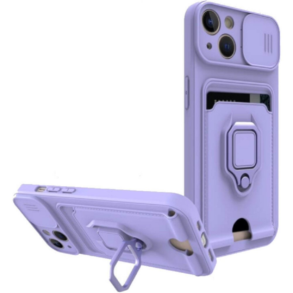 Bodycell Multifunction - Ανθεκτική Θήκη Apple iPhone 14 Plus με Λουράκι Λαιμού / Κάλυμμα Κάμερας / Ring Holder / Υποδοχή Κάρτας - Purple (5206015016356)