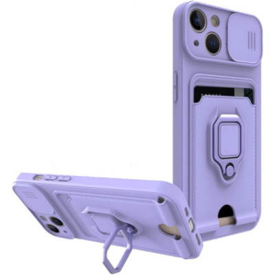 Bodycell Multifunction - Ανθεκτική Θήκη Apple iPhone 14 Plus με Λουράκι Λαιμού / Κάλυμμα Κάμερας / Ring Holder / Υποδοχή Κάρτας - Purple (5206015016356)