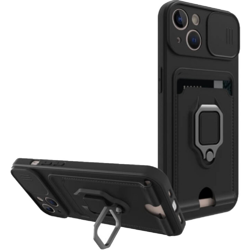 Bodycell Multifunction - Ανθεκτική Θήκη Apple iPhone 14 Plus με Λουράκι Λαιμού / Κάλυμμα Κάμερας / Ring Holder / Υποδοχή Κάρτας - Black (5206015016349)