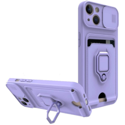 Bodycell Multifunction - Ανθεκτική Θήκη Apple iPhone 14 με Λουράκι Λαιμού / Κάλυμμα Κάμερας / Ring Holder / Υποδοχή Κάρτας - Purple (5206015016318)