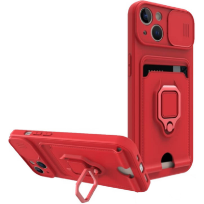 Bodycell Multifunction - Ανθεκτική Θήκη Apple iPhone 14 με Λουράκι Λαιμού / Κάλυμμα Κάμερας / Ring Holder / Υποδοχή Κάρτας - Red (5206015016325)