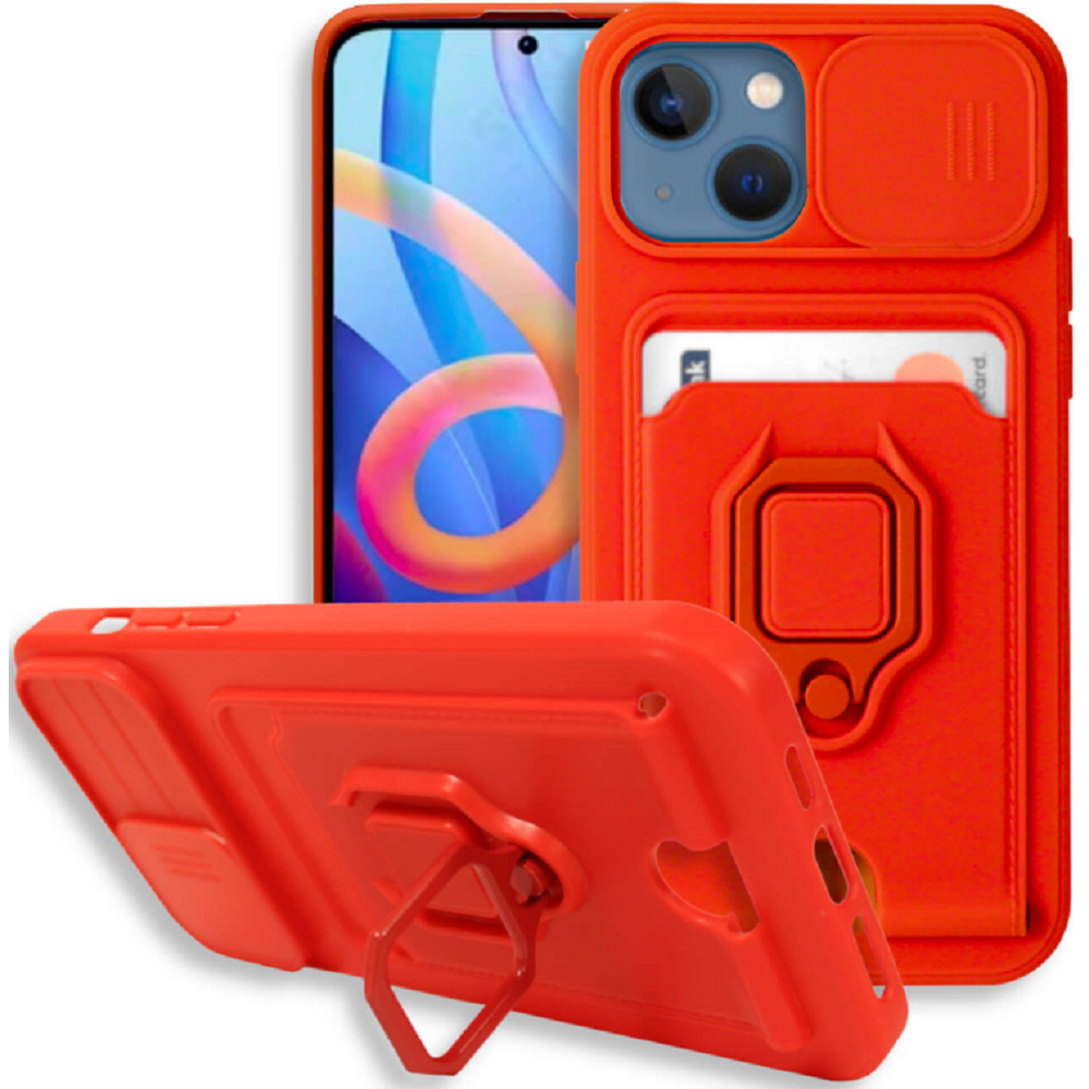 Bodycell Multifunction - Ανθεκτική Θήκη Apple iPhone 13 με Λουράκι Λαιμού / Κάλυμμα Κάμερας / Ring Holder / Υποδοχή Κάρτας - Red (5206015004711)