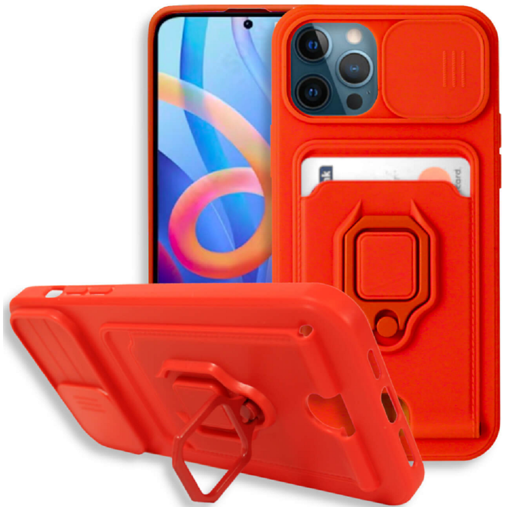 Bodycell Multifunction - Ανθεκτική Θήκη Apple iPhone 12 / 12 Pro με Λουράκι Λαιμού / Κάλυμμα Κάμερας / Ring Holder / Υποδοχή Κάρτας - Red (5206015004636)