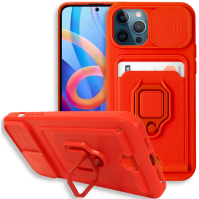 Bodycell Multifunction - Ανθεκτική Θήκη Apple iPhone 12 / 12 Pro με Λουράκι Λαιμού / Κάλυμμα Κάμερας / Ring Holder / Υποδοχή Κάρτας - Red (5206015004636)