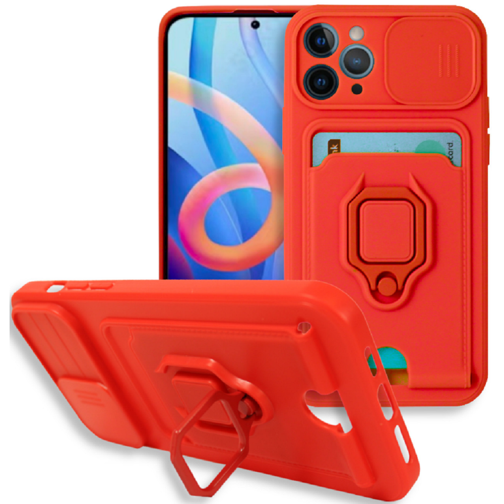 Bodycell Multifunction - Ανθεκτική Θήκη Apple iPhone 11 Pro Max με Λουράκι Λαιμού / Κάλυμμα Κάμερας / Ring Holder / Υποδοχή Κάρτας - Red (5206015003523)